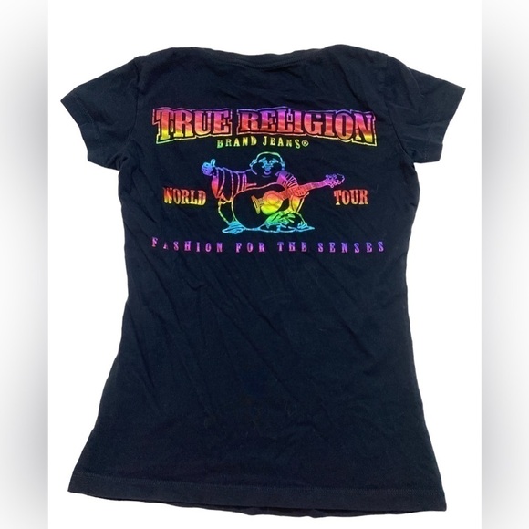 True Religion - Multi Color Foil Short Sleeve V Neck Tee - Picture 3 of 9